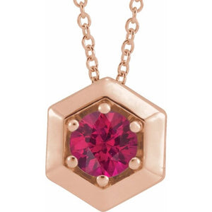 14K Gold Natural Diamond Solitaire Geometric Necklace