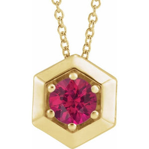 14K Gold Natural Diamond Solitaire Geometric Necklace