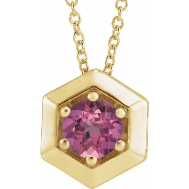 14K Gold Natural Diamond Solitaire Geometric Necklace