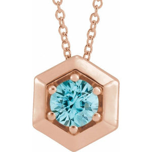 14K Gold Natural Diamond Solitaire Geometric Necklace