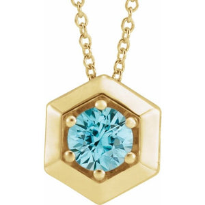 14K Gold Natural Diamond Solitaire Geometric Necklace