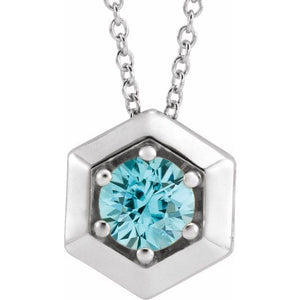 14K Gold Natural Diamond Solitaire Geometric Necklace