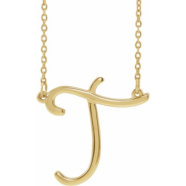 14K Gold Script Initial Necklace