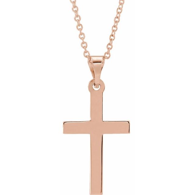 14K Rose Gold 15.23x7.38 mm Cross Necklace - Elegant Polished Design