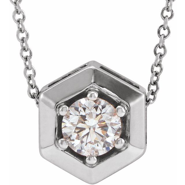14K Gold Natural Diamond Solitaire Geometric Necklace