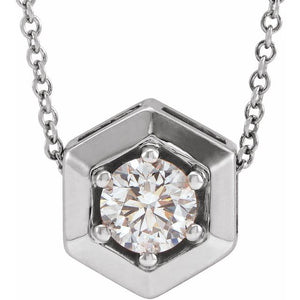14K Gold Natural Diamond Solitaire Geometric Necklace