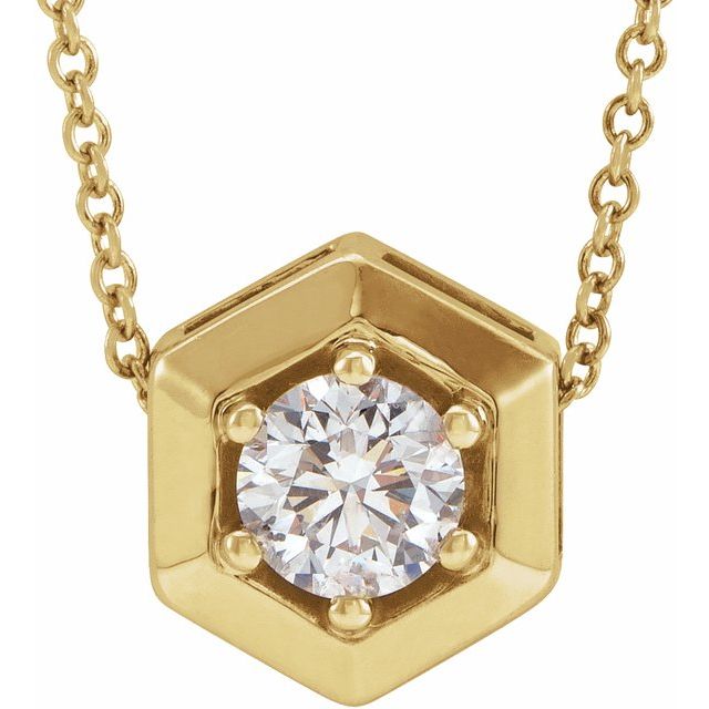 14K Gold Natural Diamond Solitaire Geometric Necklace
