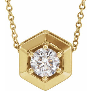 14K Gold Natural Diamond Solitaire Geometric Necklace