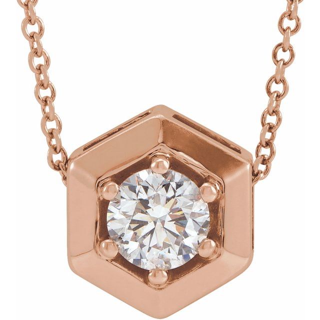 14K Gold Natural Diamond Solitaire Geometric Necklace