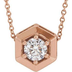 14K Gold Natural Diamond Solitaire Geometric Necklace