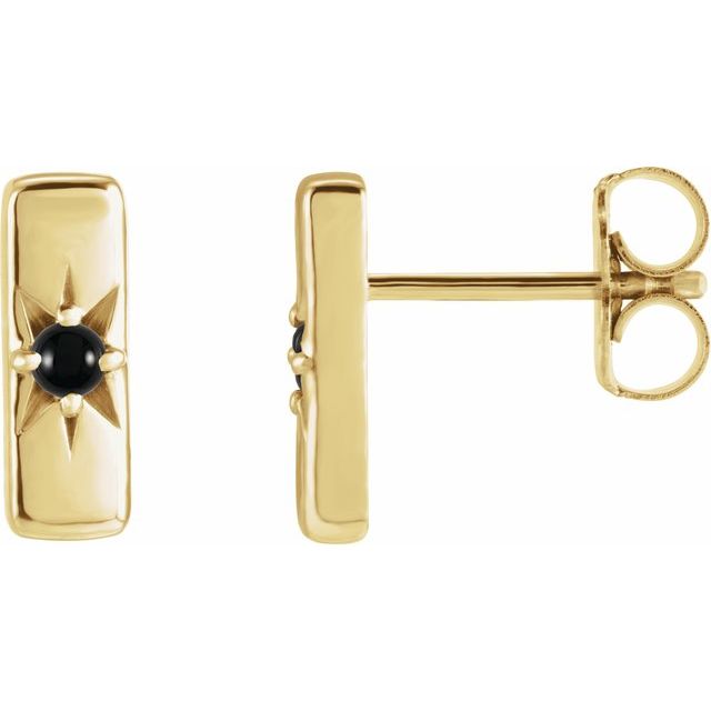 14K Gold Natural Onyx Bar Earrings