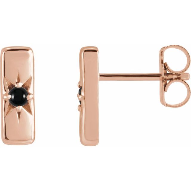 14K Gold Natural Onyx Bar Earrings