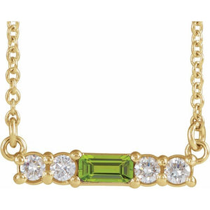14K Gold Mozambique Garnet And Natural Diamond Bar Necklace