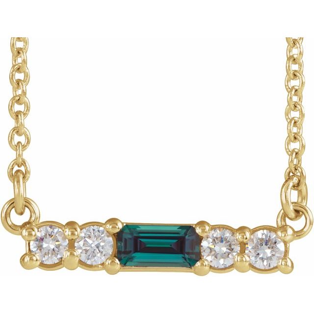 14K Gold Mozambique Garnet And Natural Diamond Bar Necklace