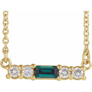 14K Gold Mozambique Garnet And Natural Diamond Bar Necklace