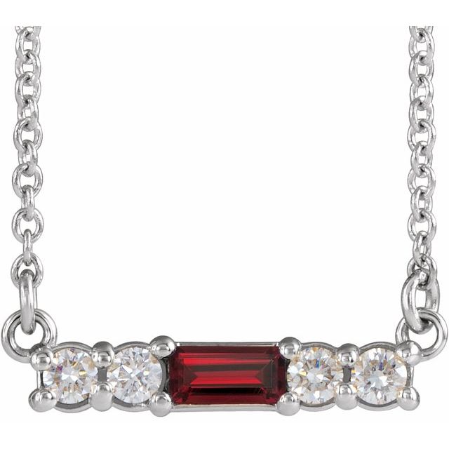 14K Gold Mozambique Garnet And Natural Diamond Bar Necklace