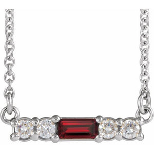14K Gold Mozambique Garnet And Natural Diamond Bar Necklace