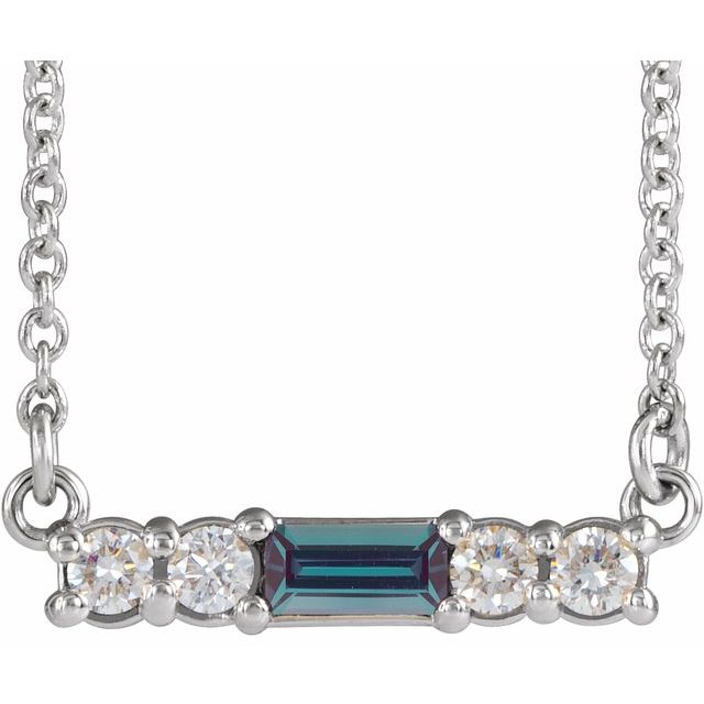14K Gold Mozambique Garnet And Natural Diamond Bar Necklace