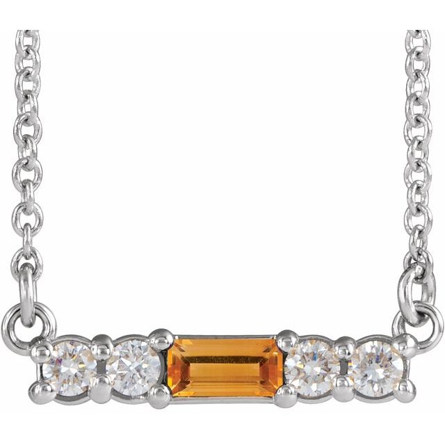 14K Gold Mozambique Garnet And Natural Diamond Bar Necklace