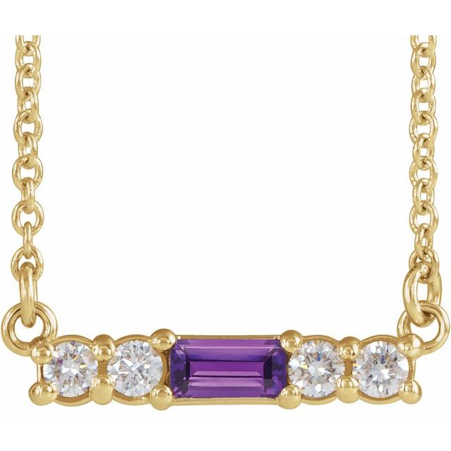 14K Gold Mozambique Garnet And Natural Diamond Bar Necklace