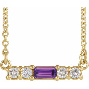14K Gold Mozambique Garnet And Natural Diamond Bar Necklace