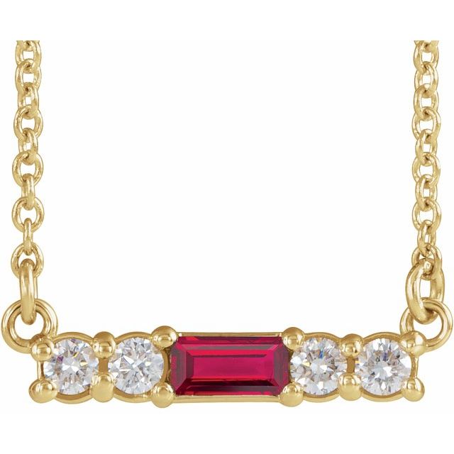 14K Gold Mozambique Garnet And Natural Diamond Bar Necklace