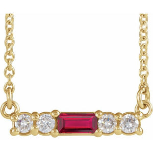 14K Gold Mozambique Garnet And Natural Diamond Bar Necklace