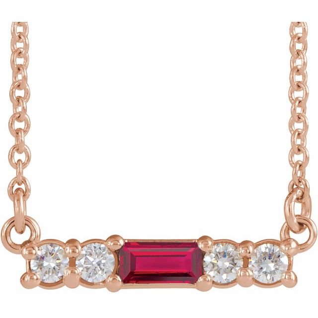 14K Gold Mozambique Garnet And Natural Diamond Bar Necklace