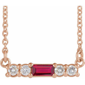 14K Gold Mozambique Garnet And Natural Diamond Bar Necklace