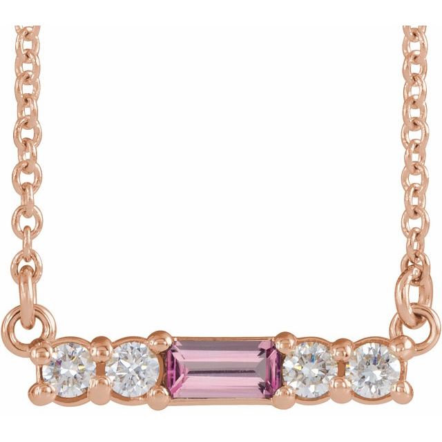 14K Gold Mozambique Garnet And Natural Diamond Bar Necklace