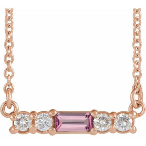 14K Gold Mozambique Garnet And Natural Diamond Bar Necklace