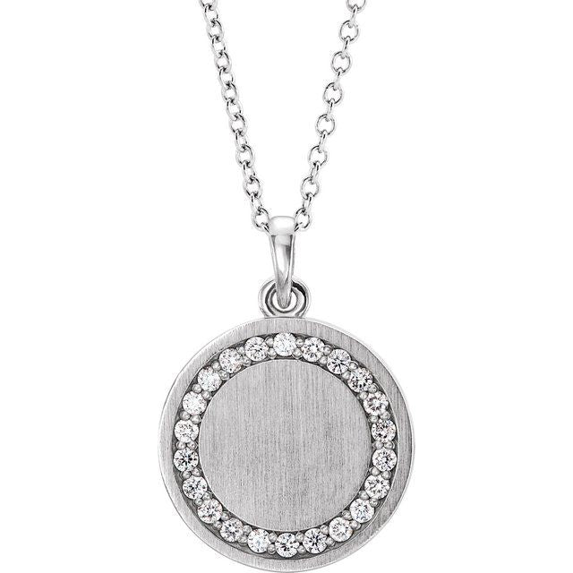 14K White Gold 1/5 CTW Natural Diamond Engravable Necklace - Elegant Halo Design