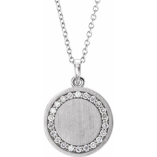 14K Gold, Sterling Silver & Platinum Natural Diamond Halo-Style Engravable Necklace - Options Available