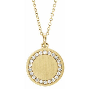 1/5 CTW Natural Diamond Round Halo Engravable Necklace in 14K Gold & Platinum