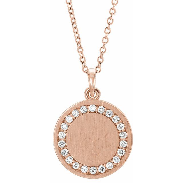 1/5 CTW Natural Diamond Round Halo Engravable Necklace in 14K Gold & Platinum