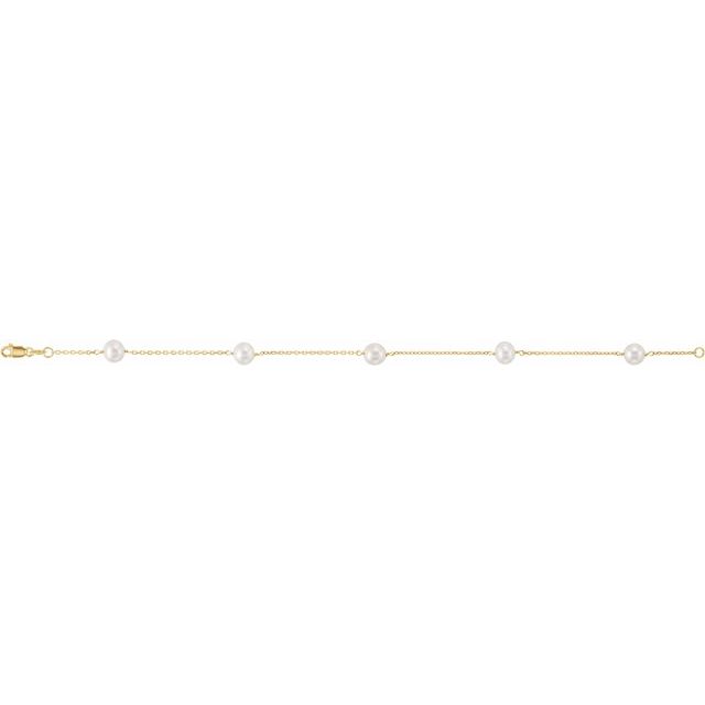 14K Yellow Cultured White Freshwater Pearl 5-Station 7" Bracelet