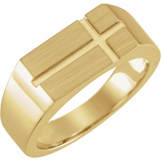 Signet Ring | 14K Gold, Silver & Platinum | 10.8 X 8.8 Mm | Rectangle | Polished