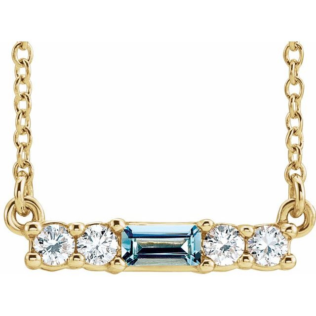 14K Gold Mozambique Garnet And Natural Diamond Bar Necklace
