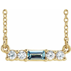 14K Gold Mozambique Garnet And Natural Diamond Bar Necklace
