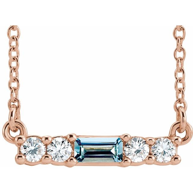 14K Gold Mozambique Garnet And Natural Diamond Bar Necklace