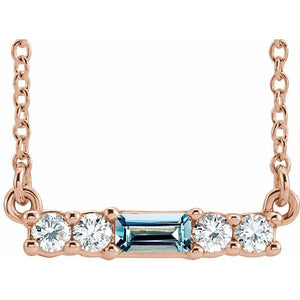 14K Gold Mozambique Garnet And Natural Diamond Bar Necklace