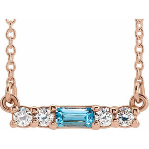 14K Gold Mozambique Garnet And Natural Diamond Bar Necklace