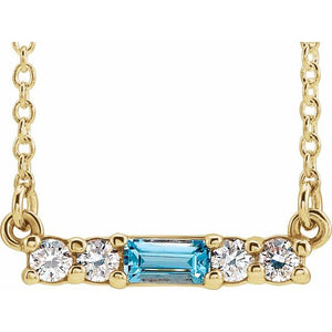 14K Gold Mozambique Garnet And Natural Diamond Bar Necklace
