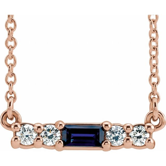 14K Gold Mozambique Garnet And Natural Diamond Bar Necklace