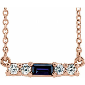 14K Gold Mozambique Garnet And Natural Diamond Bar Necklace