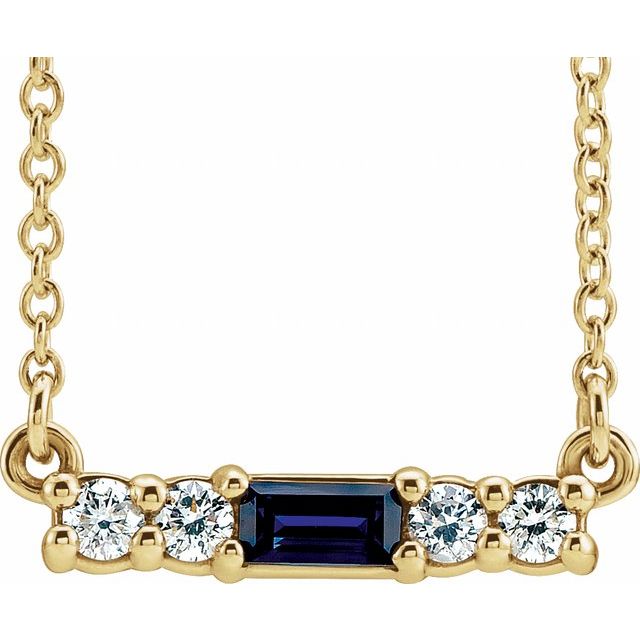 14K Gold Mozambique Garnet And Natural Diamond Bar Necklace