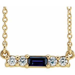 14K Gold Mozambique Garnet And Natural Diamond Bar Necklace