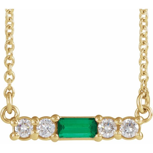 14K Gold Mozambique Garnet And Natural Diamond Bar Necklace