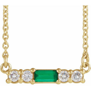 14K Gold Mozambique Garnet And Natural Diamond Bar Necklace