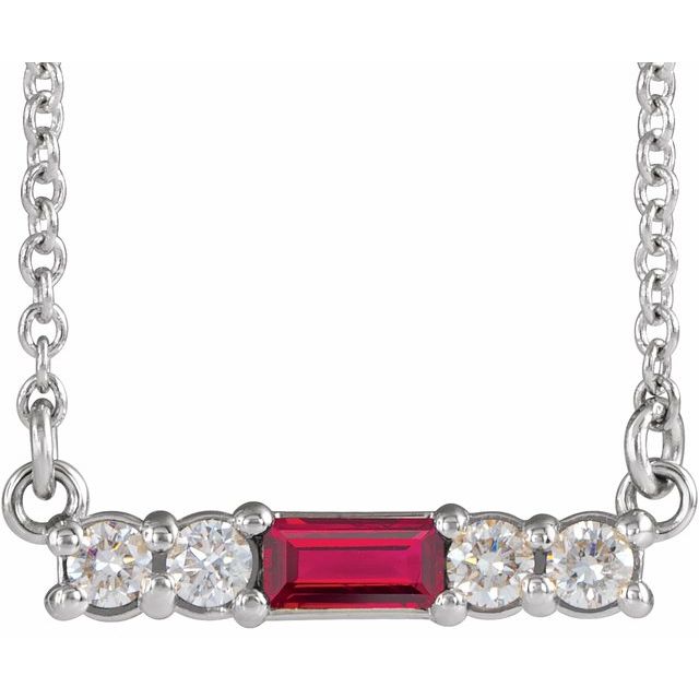 14K Gold Mozambique Garnet And Natural Diamond Bar Necklace